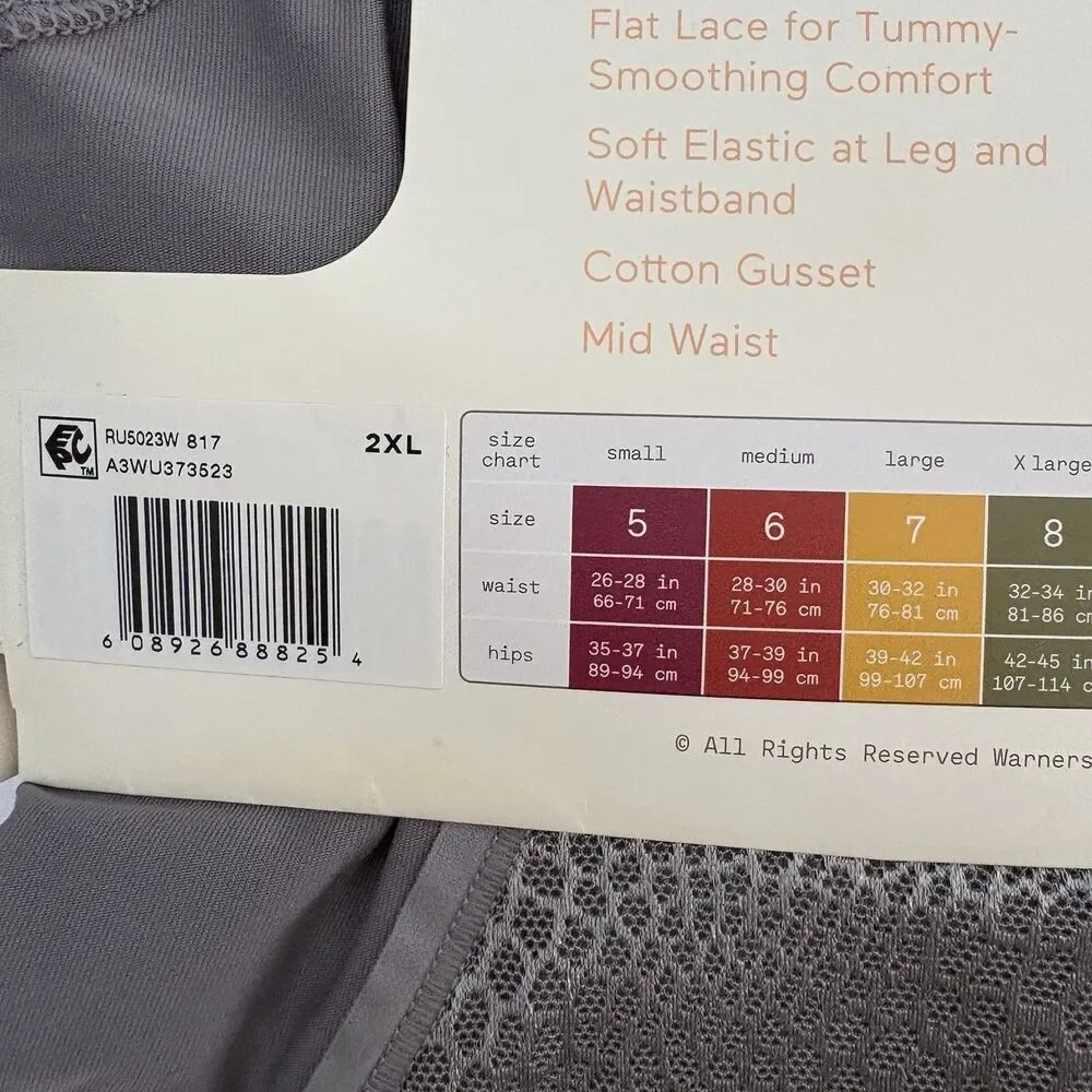 Warners Hipster Panties 2X Blissful Benefits Tummy Smoothing 3 PK Blk Blue Gray - Picture 7 of 9